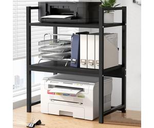 BAKAJI Scaffalatura Porta Stampante Salvaspazio in Acciaio e Legno, Mensola a 2 Ripiani con Piedini Anti Scivolo per Stampanti, Unità di Mensole Supporto da Ufficio Design Industrial (Nero + Nero)