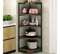 BAKAJI Scaffale Angolare 5 Ripiani Struttura in Metallo Piani in Legno Libreria Scaffalatura ad Angolo Multiuso Mobiletto Cucina Bagno Dimensione 40 x 40 x 120 cm design Moderno industriale (Nero)