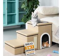 Scala per Animali 3in1 Multifunzione Scaletta Beige Pieghevole Vano Contenitore