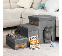 Scala per Animali 3in1 Multifunzione Scaletta Grigio Pieghevole Vano Contenitore