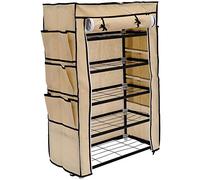 Scarpiera Salvaspazio 6 Ripiani 18 Paia Scaffale Acciaio e Tessuto TNT Beige