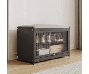 BAKAJI Scarpiera con Seduta e 2 Scomparti Interni Salvaspazio, Mobile Panca Porta Scarpe con Anta Trasparente e Base Antiscivolo per Ingresso, Camera da Letto, Ingresso 70 x 32 x 45 cm (Nero)