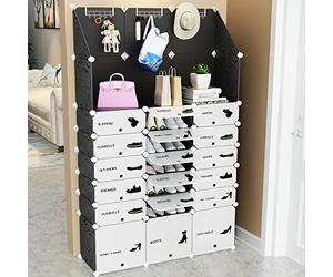BAKAJI Scarpiera Modulare 18 Cubi Salvaspazio con Ripiano e Ganci Mobile Porta Scarpe Componibile Modulabile Capacità 36 Paia Storage Organizer Portatile Ingresso Casa Design Moderno