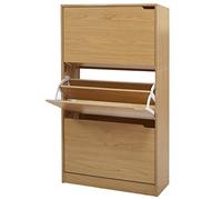 BAKAJI Scarpiera Portascarpe in Legno MDF con 3 Ante Porta Scarpe a Ribalta Maniglie a Scomparsa Doppia Profondità Dimensioni Compatte Slim 63 x 24 x 115 cm Salvaspazio Ingresso Casa (Quercia)