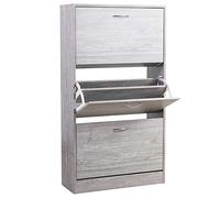 BAKAJI Scarpiera Portascarpe in Legno MDF con 3 Ante Porta Scarpe a Ribalta Maniglie in Metallo Doppia Profondità Dimensioni Compatte Slim 63 x 24 x 115 cm Salvaspazio Ingresso Casa (Grigio)