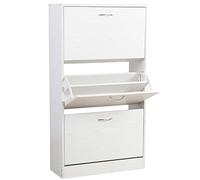 BAKAJI Scarpiera Portascarpe in Legno MDF con 3 Ante Porta Scarpe a Ribalta Maniglie in Metallo Doppia Profondità Dimensioni Compatte Slim 63 x 24 x 115 cm Ingresso Casa (Bianco Frassinato)