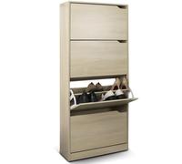 BAKAJI Scarpiera Portascarpe in Legno MDF con 4 Ante Porta Scarpe a Ribalta Maniglie a Scomparsa Doppia Profondità Dimensioni Compatte Slim 63 x 24 x 150 cm Salvaspazio Ingresso Casa (Olmo)