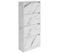BAKAJI Scarpiera Portascarpe in Legno MDF con 4 Ante Porta Scarpe a Ribalta Maniglie a Scomparsa Doppia Profondità Dimensioni Compatte Slim 63 x 24 x 150 cm Salvaspazio Ingresso Casa (Marmo)