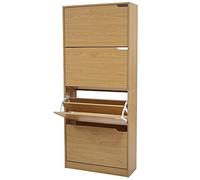BAKAJI Scarpiera Portascarpe in Legno MDF con 4 Ante Porta Scarpe a Ribalta Maniglie a Scomparsa Doppia Profondità Dimensioni Compatte Slim 63 x 24 x 150 cm Salvaspazio Ingresso Casa (Quercia)
