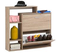 BAKAJI Scarpiera Portascarpe Salvaspazio Slim con Scaffale Libreria 4 Ripiani in Legno MDF 2 Ante a Ribalta E Doppia Profondita' Dimensioni 102 x 25 x 98 cm Design Moderno (Quercia)