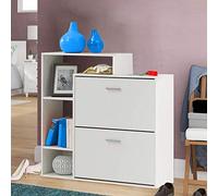 BAKAJI Scarpiera Portascarpe Salvaspazio Slim con Scaffale Libreria 4 Ripiani in Legno MDF 2 Ante a Ribalta E Doppia Profondita' Dimensioni 102 x 25 x 98 cm Design Moderno (Bianco)