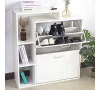 Scarpiera 2 Ante Doppia Profondita + Scaffale Libreria 4 Ripiani Bianco 80x24x90