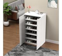 BAKAJI Scarpiera Salvaspazio 2 Ante e 6 Ripiani Porta Scarpe, Armadio Portatutto in Legno Multiuso, Armadietto con Anta Apribile, per Ingresso, Camera da Letto, Bagno, 60 x 32 x 95 cm (Senza Specchio)
