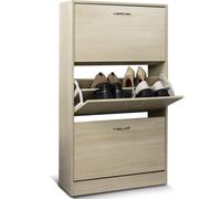 BAKAJI Scarpiera Salvaspazio Slim Portascarpe in Legno Melaminico con 3 Ante a Ribalta e Doppia Profondità Dimensioni 60 x 24 x 120 cm (Olmo)