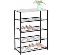 BAKAJI Scarpiera Scaffale Multiuso 4 Ripiani Scaffalatura in Metallo Nero con Scaffale Ripiano Superiore in Legno MDF Naturale Design Moderno Industriale Arredamento Ingresso Casa (63 x 30 x 83 cm)