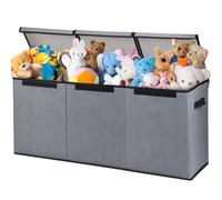 BAKAJI Scatole Portagiochi per Bambini, Scatola Portaoggetti con Coperchio e 3 Scomparti, Porta Giochi da Cameretta Pieghevole in TNT, Scatole Organizer Box Capacità 118 Litri, 91.5x32x40.5cm (Grigio)