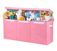 BAKAJI Scatole Portagiochi per Bambini, Scatola Portaoggetti con Coperchio e 3 Scomparti, Porta Giochi da Cameretta Pieghevole in TNT, Scatole Organizer Box Capacità 118 Litri, 91.5x32x40.5cm (Rosa)