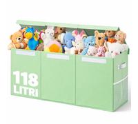 BAKAJI Scatole Portagiochi per Bambini, Scatola Portaoggetti con Coperchio e 3 Scomparti, Porta Giochi da Cameretta Pieghevole in TNT, Scatole Organizer Box Capacità 118 Litri, 91.5x32x40.5cm (Verde)