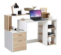 BAKAJI Scrivania con Cassetti e Mobiletto Libreria Tavolo da Lavoro Porta Pc Computer in Legno MDF Design Moderno Arredamento Casa Ufficio Cameretta Bianco Quercia Dimensione 140 x 55 x 92 cm