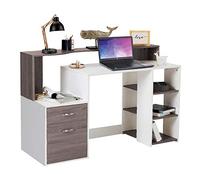 Scrivania con Cassettiera Libreria Porta Scanner Tavolo Computer Ufficio Grigio