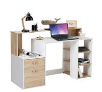 BAKAJI - Scrivania Legno Melaminico Cassetto Compatto Stile Classico Rovere Chiaro Bianco - SPEDIZIONE GRATUITA