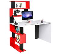 Scrivania Libreria 7 Ripiani Tavolo Porta Pc Computer Legno Casa Ufficio Rosso