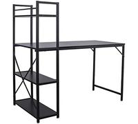 BAKAJI Scrivania con Libreria 4 Ripiani Tavolo da Lavoro Porta Pc Computer Struttura in Metallo Nero e Piano in Legno MDF Arredamento Casa Ufficio Cameretta Dimensioni 120 x 62 x 121 cm (Black)