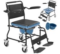 BAKAJI Sedia da doccia per Anziani Comoda con Secchio Rimovibile e Coperchio, Ausilio WC con Braccioli Basculanti, Rialzo Water Resistente, Sedia a Rotelle Persone con Mobilità Ridotta, Max. 110kg