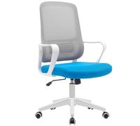 BAKAJI Sedia da Scrivania Ergonomica con Ruote Girevoli Antigraffio, Schienale in Tessuto Traspirante e Supporto Lombare, Poltrona da Studio Ufficio Regolazione Altezza Gas 98-108cm (Blu e Grigio)