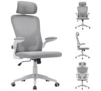 BAKAJI Sedia da Scrivania Ergonomica in Tessuto Traspirante e Antisudore, Schienale con Supporto Lombare e Poggiatesta, Poltrona da Studio Ufficio Altezza Regolabile a Gas 116-126 cm (Grigio)