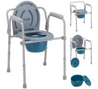 BAKAJI Sedia da Toilette Comoda con Secchio Rimovibile e Coperchio, Ausilio WC Altezza Regolabile 63,5 - 78,5 cm con Struttura in Metallo, Ideale per Anziani, Disabili, Persone con Mobilità Ridotta