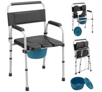 BAKAJI Sedia da Toilette Comoda con Secchio Rimovibile e Coperchio, Ausilio WC, Rialzo per Water con Struttura in Metallo per Anziani, Disabili e Persone Mobilità Ridotta, Altezza Regolabile 80.5-95cm
