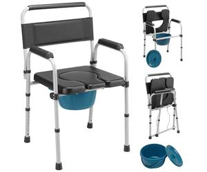 BAKAJI Sedia da Toilette Comoda con Secchio Rimovibile e Coperchio, Ausilio WC, Rialzo per Water con Struttura in Metallo per Anziani, Disabili e Persone Mobilità Ridotta, Altezza Regolabile 80.5-95cm