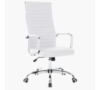 Sedia da Ufficio in Simil Pelle Bianco Poltrona Scrivania Girevole Base Cromata