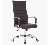 BAKAJI Sedia da Ufficio in Pelle Ergonomica con Schienale Alto e Supporto Lombare, Poltrona da Scrivania Girevole con Altezza Regolabile a Gas e Rotelle Girevoli a 360°, Base 64.5 cm Cromata (Marrone)
