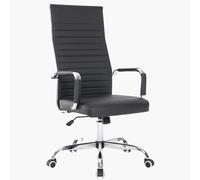 BAKAJI Sedia da Ufficio in Pelle Ergonomica con Schienale Alto e Supporto Lombare, Poltrona da Scrivania Girevole con Altezza Regolabile a Gas e Rotelle Girevoli a 360°, Base 64.5 cm Cromata (Nero)
