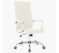 BAKAJI Sedia da Ufficio in Pelle Ergonomica con Schienale Alto e Supporto Lombare, Poltrona da Scrivania Girevole con Altezza Regolabile a Gas e Rotelle Girevoli a 360°, Base 64.5 cm Cromata (Beige)