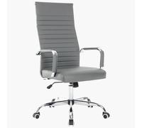 Sedia da Ufficio in Simil Pelle Grigio Poltrona Scrivania Girevole Base Cromata