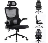 BAKAJI Sedia da Ufficio in Tessuto Ergonomica con Schienale Supporto Lombare e Poggiatesta, Poltrona da Scrivania Girevole Altezza Regolabile Rivestimento Antisudore Traspirante (Nero con Base Nera)