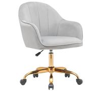 Sedia da Ufficio in Velluto Grigio Poltrona Imbottita da Scrivania con Base Oro