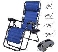 Sedia Poltrona Giardino Gravita Zero Pieghevole Acciaio Texilene con Vassoio Blu