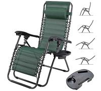 BAKAJI Sedia gravità Zero Sdraio da Giardino Poltrona Relax Pieghevole Salvaspazio con Vassoio Tubolari Acciaio 22mm Reclinabile Tessuto in Texilene Traspirante Terrazzo Piscina Esterno (Verde)