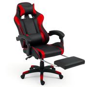 BAKAJI Sedia Poltrona Gaming Scrivana Ufficio Casa in Ecopelle Schienale Reclinabile Cuscino Lombare Poggiatesta Rotazione 360 Gradi Direzionale Altezza Regolabile 5 Ruote con Poggiapiedi (Red)