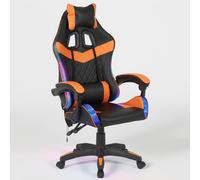 BAKAJI Sedia Poltrona Gaming Scrivana Ufficio Casa in Ecopelle Schienale Reclinabile Cuscino Lombare Poggiatesta Rotazione 360 Gradi Direzionale Altezza Regolabile Base 5 Ruote (Arancione con Led)
