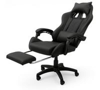 BAKAJI Sedia Poltrona Gaming Scrivana Ufficio Casa in Ecopelle Schienale Reclinabile Cuscino Lombare Poggiatesta Rotazione 360 Gradi Direzionale Altezza Regolabile 5 Ruote con Poggiapiedi (Black)