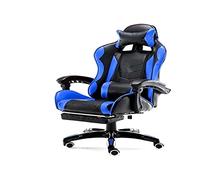 BAKAJI Sedia Poltrona Gaming Scrivana Ufficio Casa in Ecopelle Schienale Reclinabile Cuscino Lombare Poggiatesta Rotazione 360 Gradi Direzionale Altezza Regolabile 5 Ruote con Poggiapiedi (Blue)