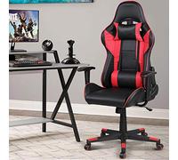 BAKAJI Sedia Poltrona Gaming Scrivana Ufficio Casa in Ecopelle Schienale Reclinabile Cuscino Lombare Poggiatesta Rotazione 360 Gradi Direzionale Altezza Regolabile Base 5 Ruote (Rosso e Nero)