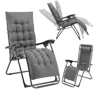 Poltrona da Giardino con Cuscino Imbottito Struttura Acciaio Pieghevole Grigio R