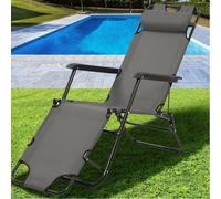 Sedia Poltrona Esterno Giardino Reclinabile a Lettino Prendisole Pieghevole Grey
