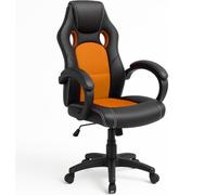 BAKAJI Sedia Sportiva Poltrona Direzionale da Ufficio 4 Ruote Girevole 360° Modello Racer Gaming Design Extra Lusso in Ecopelle Nero e Tessuto (Arancione)